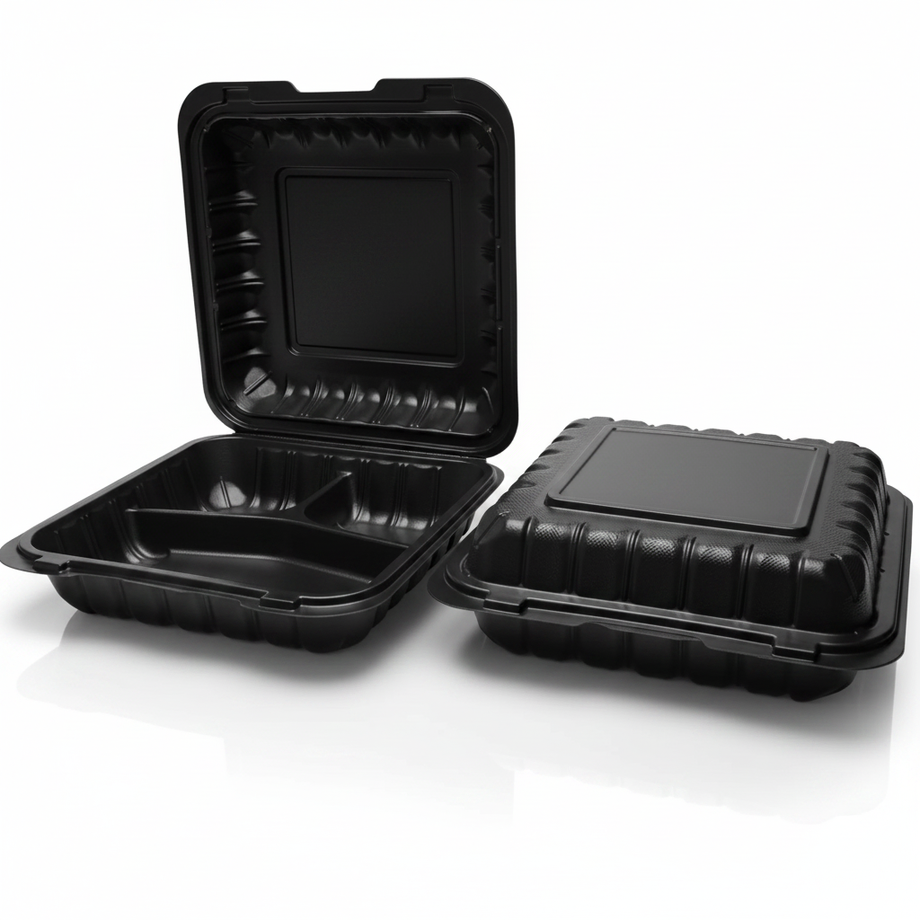 Black Clamshell Container 2-Compartment