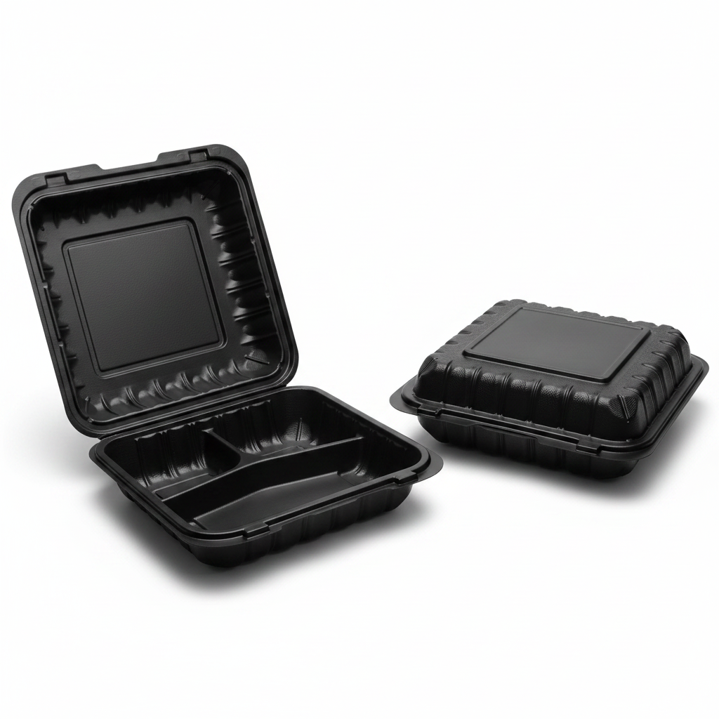 Black Clamshell Container 3-Compartment