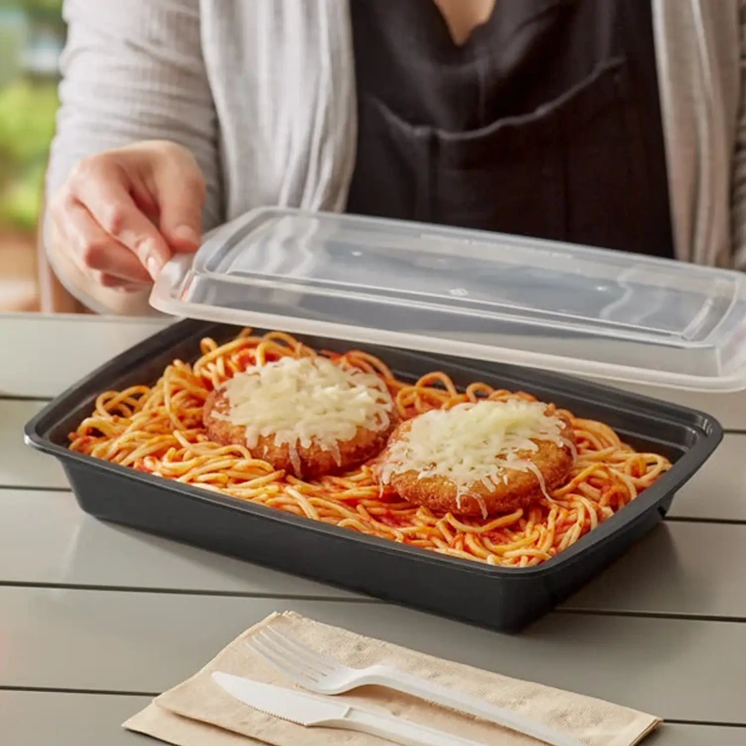 Black Rectangle Plastic Microwavable Take-Out Containers