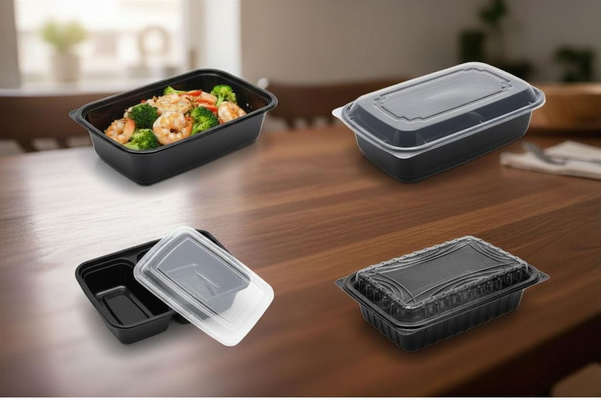 Black Rectangle Plastic Microwavable Take-Out Containers
