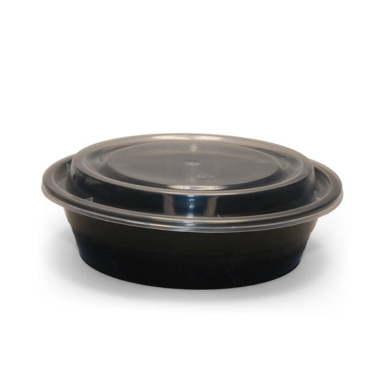 DM-7029 Black Round Plastic Container - 32oz.