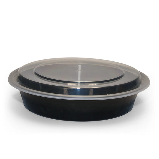 DM-7098 Black Round Plastic Container - 48oz.
