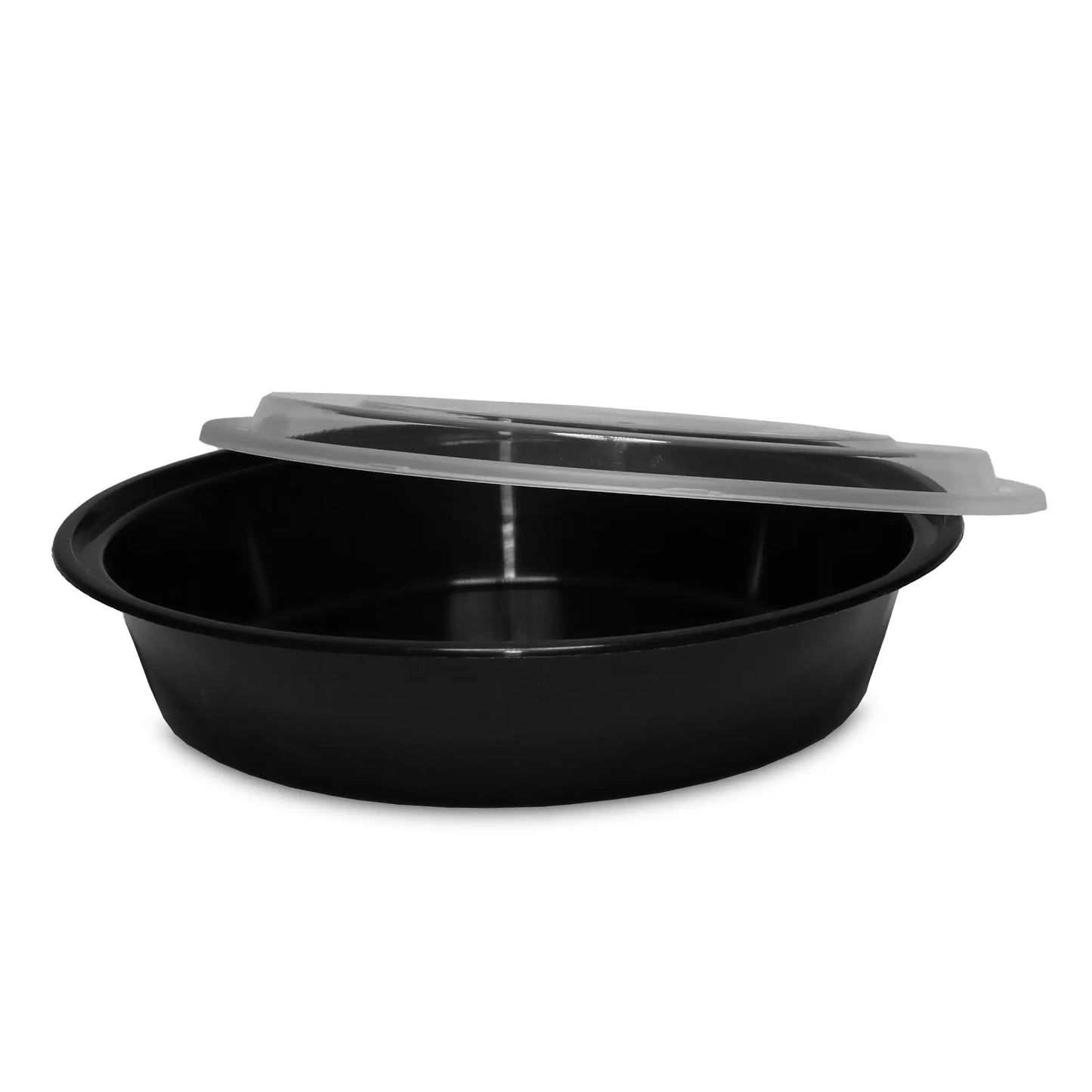 DM-7098 Black Round Plastic Container - 48oz.