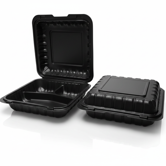 Black Clamshell Container 2-Compartment