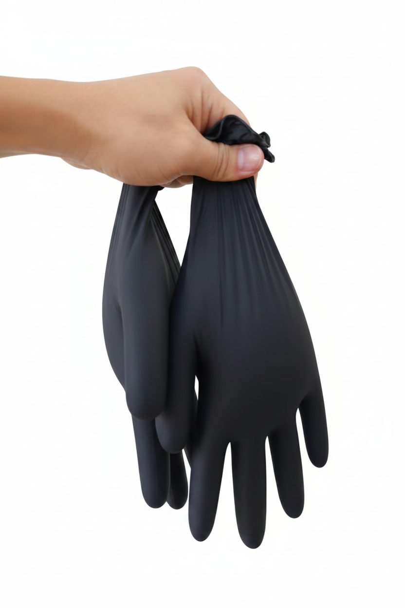 Black Nitrile Gloves - White Background