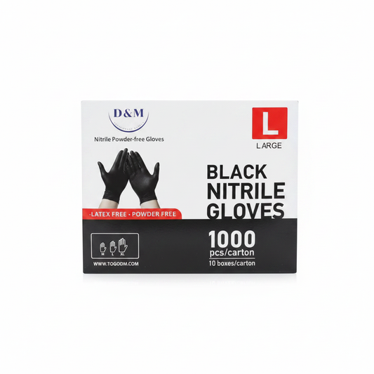 D&M Black Nitrile Gloves Box - White Background
