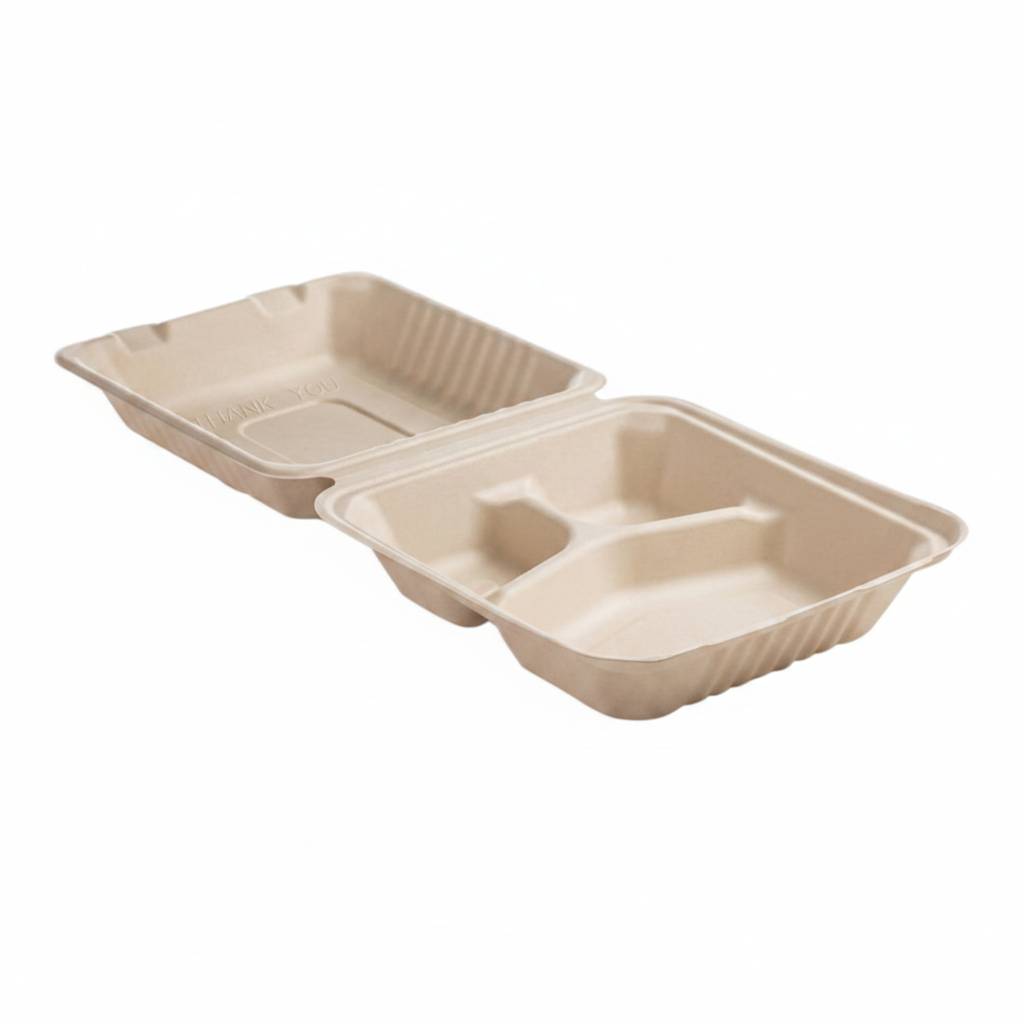 Empty Bagasse Clamshell Container