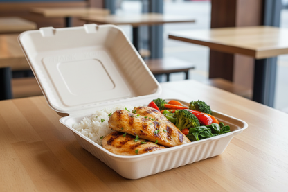 Bagasse 1-compartment container with food