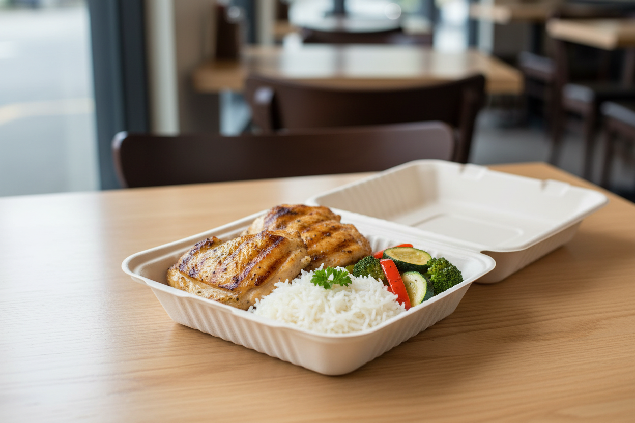Bagasse container with food
